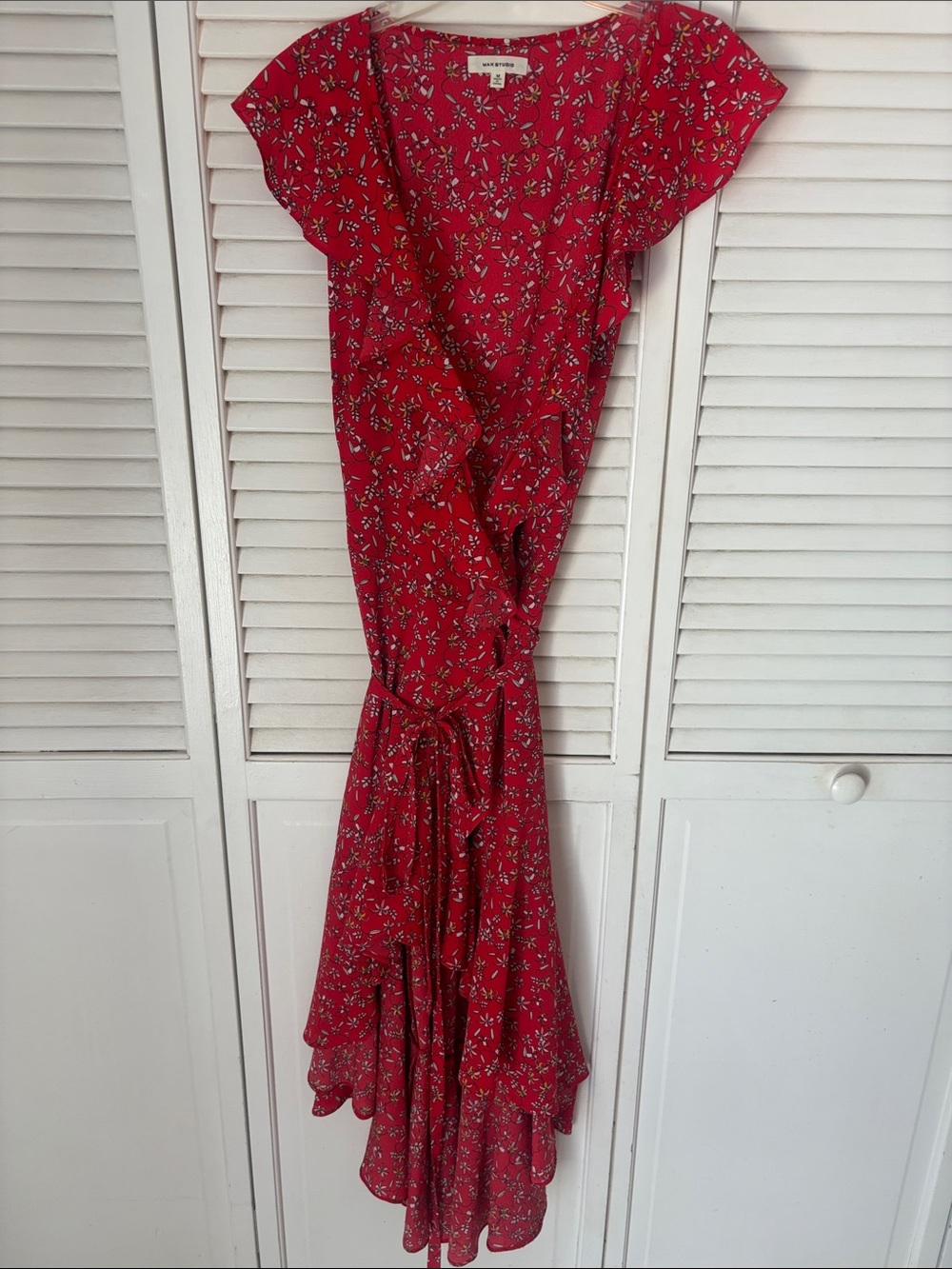Red Floral Wrap Midi Dress - Picture 3 of 3